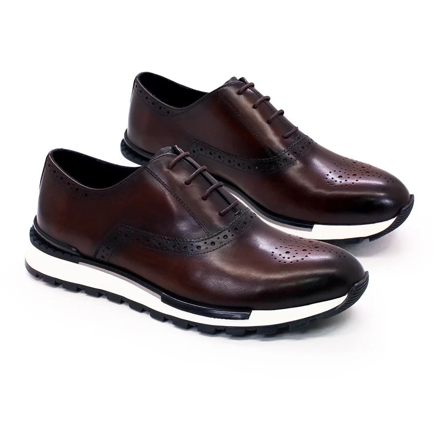 Handmade Sequin Leather Sneakers | Sophisticated First Layer Cowhide Casual Shoes | Elegant "Bling" Height-Increasing Footwear | "Dignified" Black Coffee Banquet Shoes for Radiant Versatile Styling Luxegan