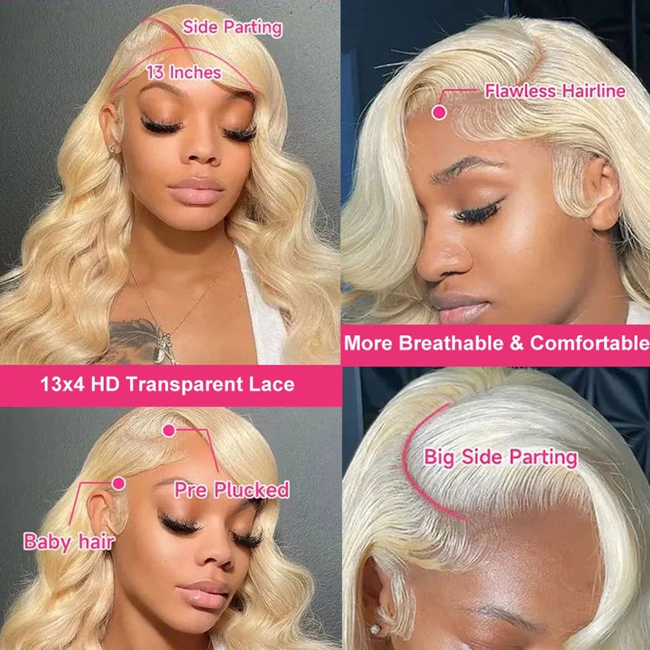 613 Blonde 13x6 HD Lace Frontal Wig - Brazilian Remy Hair - Body Wave - Pre Plucked - 30 Inches