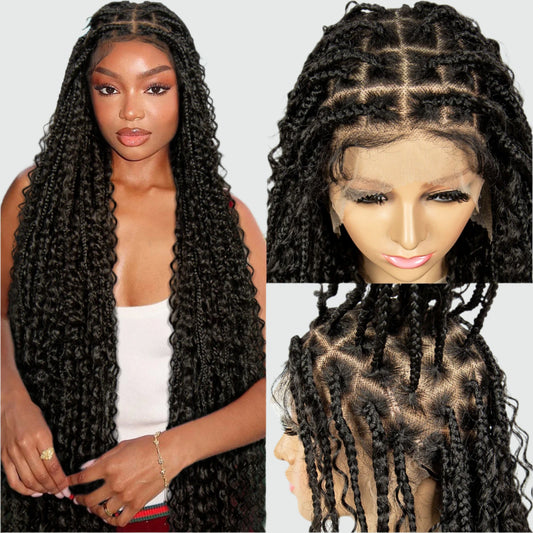 40" Goddess Braids Wig | Boho Knotless Box Braids | Full Lace | Baby Hair | Synthetic Hair | Black Women