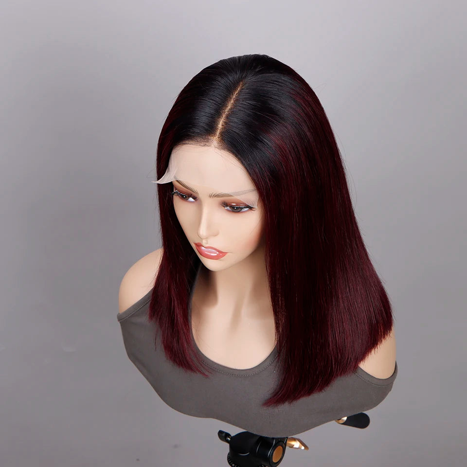 Ombre 1B/99J Burgundy & 1B/27 Honey Blonde Straight Bob Wig | HD Transparent Lace Front Human Hair (Glueless) Luxegan