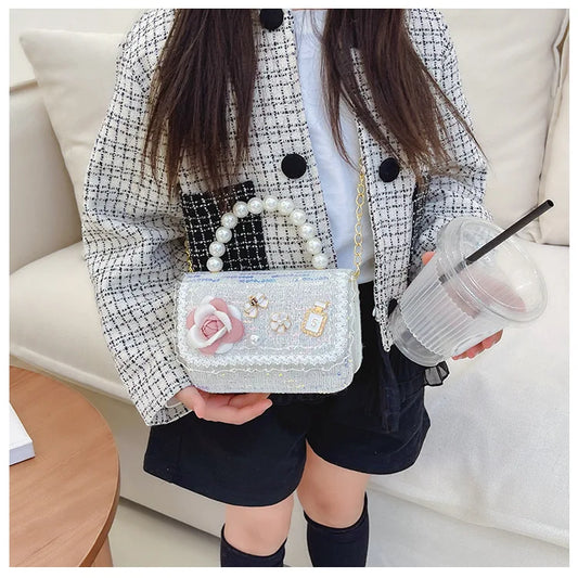 Sweet Cute Cartoon Princess Children's Shoulder Bag | Lovely Flower Girls' Handbag | Novel Pearl Handheld Mini Bag | Fashionable Shell Shape Kids' Crossbody (Model z122813) Luxegan