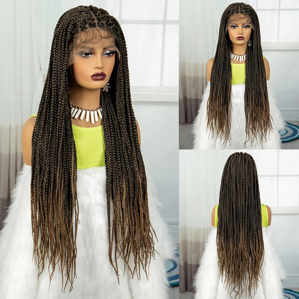 Synthetic Braided Wig Synthetic Hair Lace Front Wigs Box Braided Wigs for Black Women 36 Inches Micro Braids Wigs with Baby Hair Luxegan