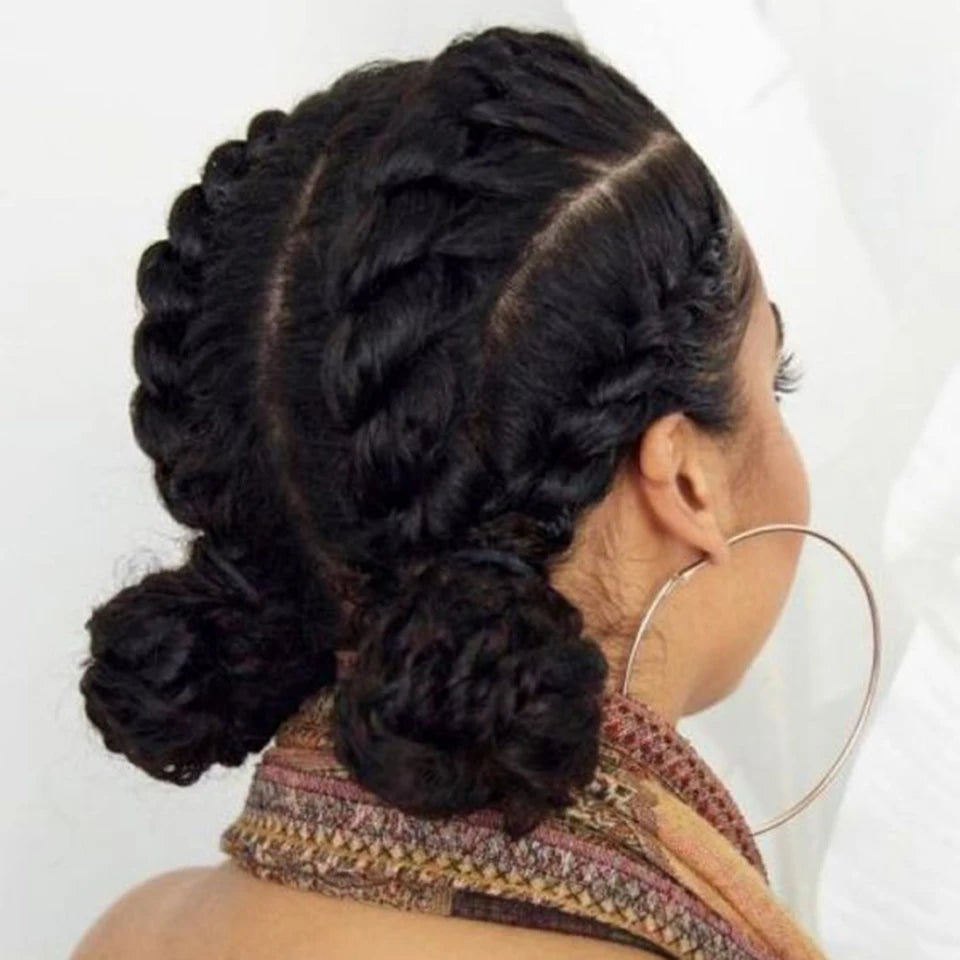 Long Cornrow Braided Lace Front Wig | Glueless Box Braids | Transparent Lace | Black Synthetic Wig