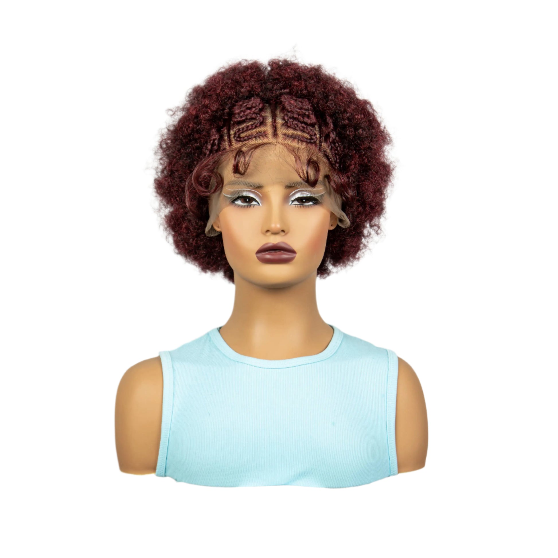 Burgundy Afro Curly Braids Bob Wig | 13x6 Lace Front | Baby Hair Luxegan
