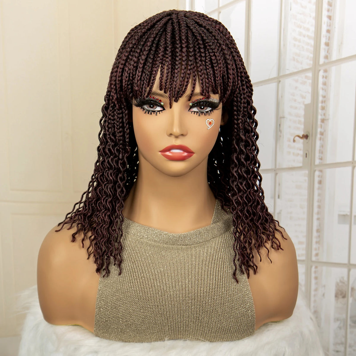 Short 14" Bob Braided Wig | Curly Knotless Box Braids | Synthetic Machine Made Wig | For Black Women - Luxegan