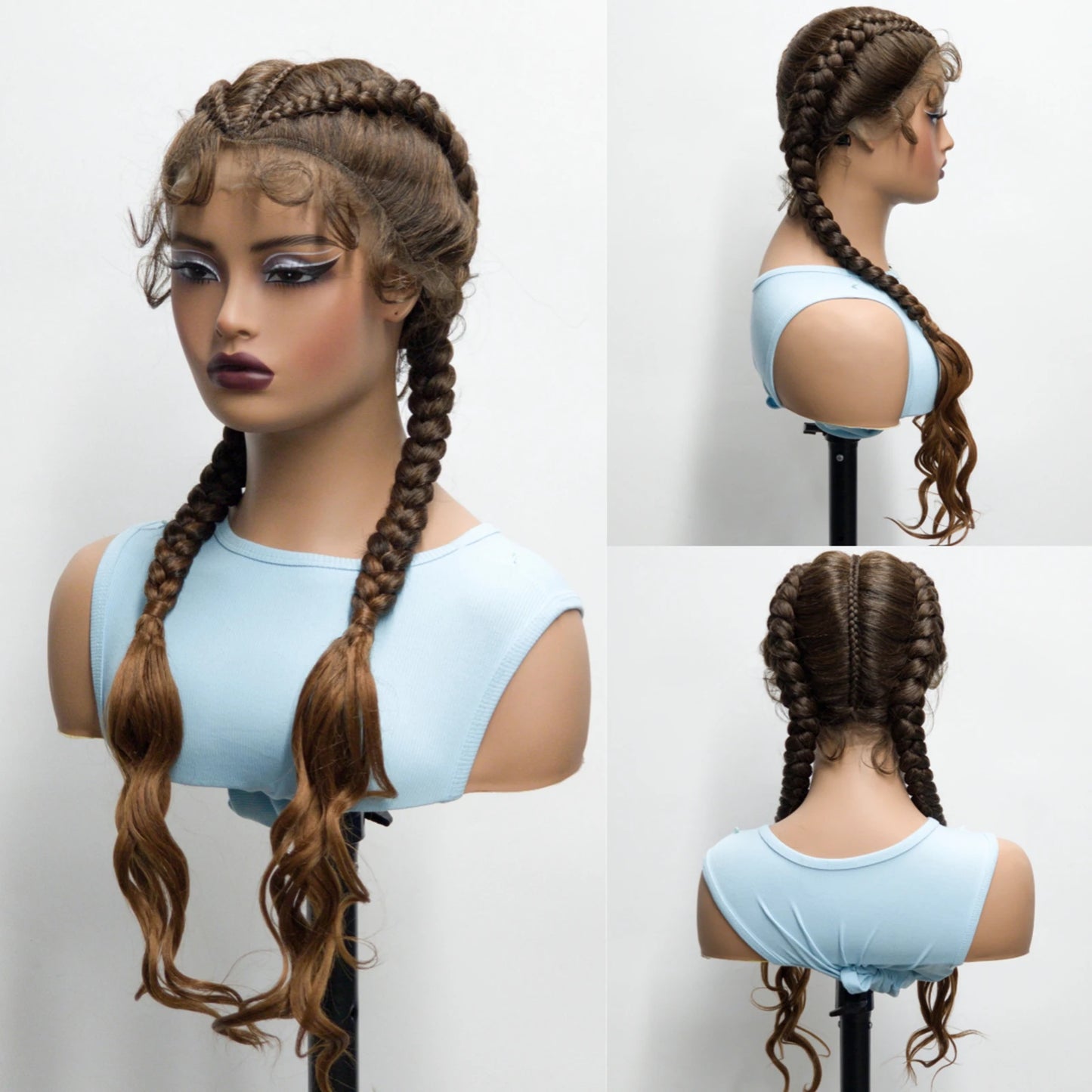 34" Twist Braids Wig | Curly Ends | Lace Front | Baby Hair | Natural Color Luxegan