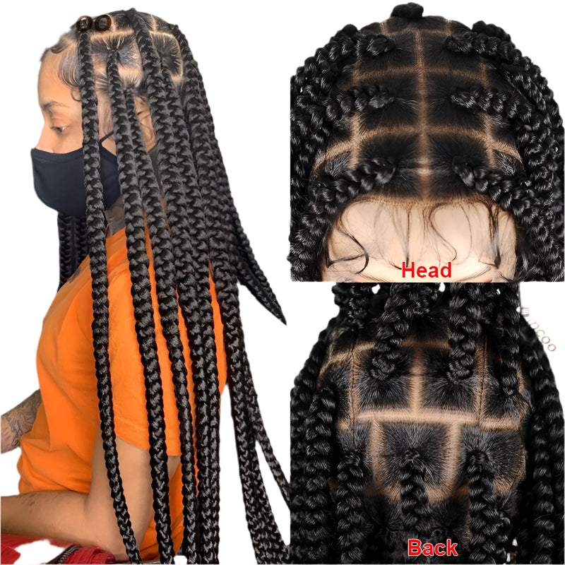 Jumbo Knotless Box Braids Wig | Full Lace Front Tribal Braids & Faux Locs | Transparent Lace | Black Women