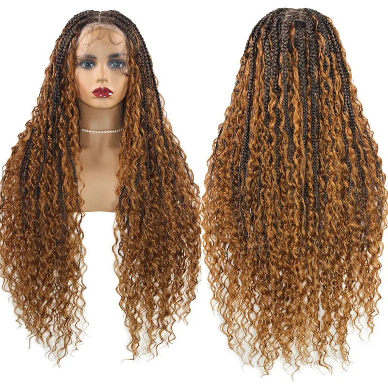 360 Synthetic Lace Front Box Braids Wig Bohemian Goddess Locs Braided Wig With Baby Hair Full Lace Braided Wigs Women Ombre Wig Luxegan