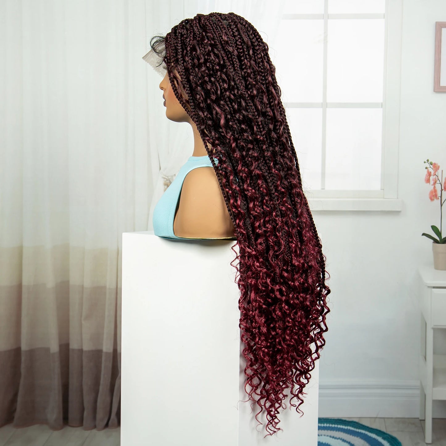 Ombre Knotless Braids Wig | Curly Ends | Full Lace | Baby Hair | Handmade Luxegan