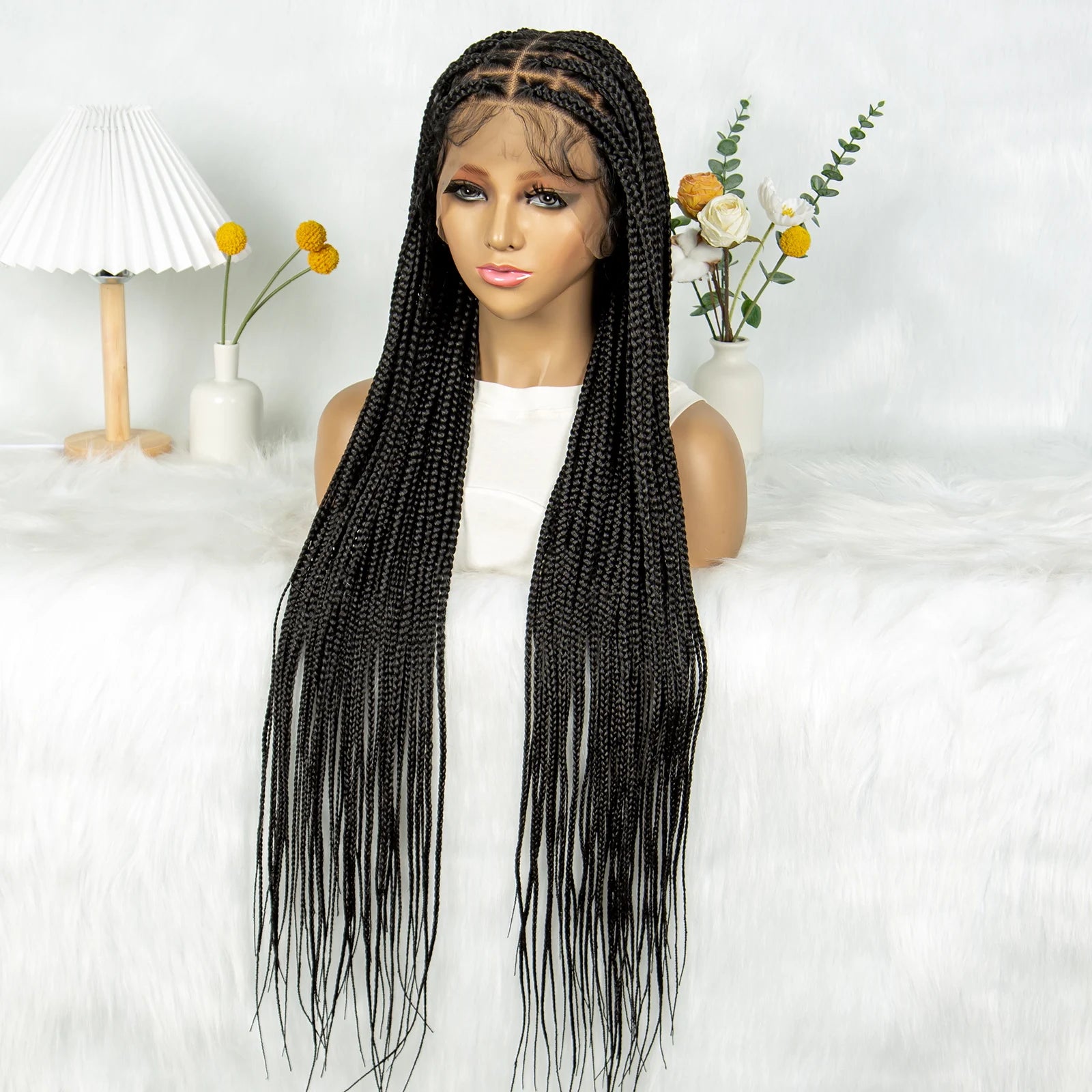 KIMA 34" Straight Box Braids Wig | Transparent Full Lace & Cornrow Detail Luxegan