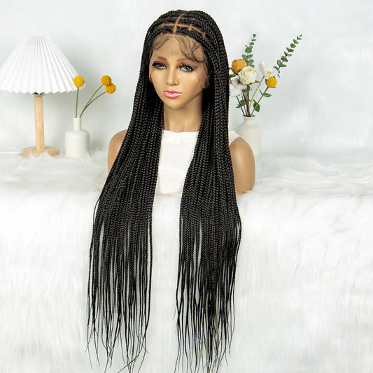 KIMA 34" Straight Box Braids Wig | Transparent Full Lace & Cornrow Detail Luxegan
