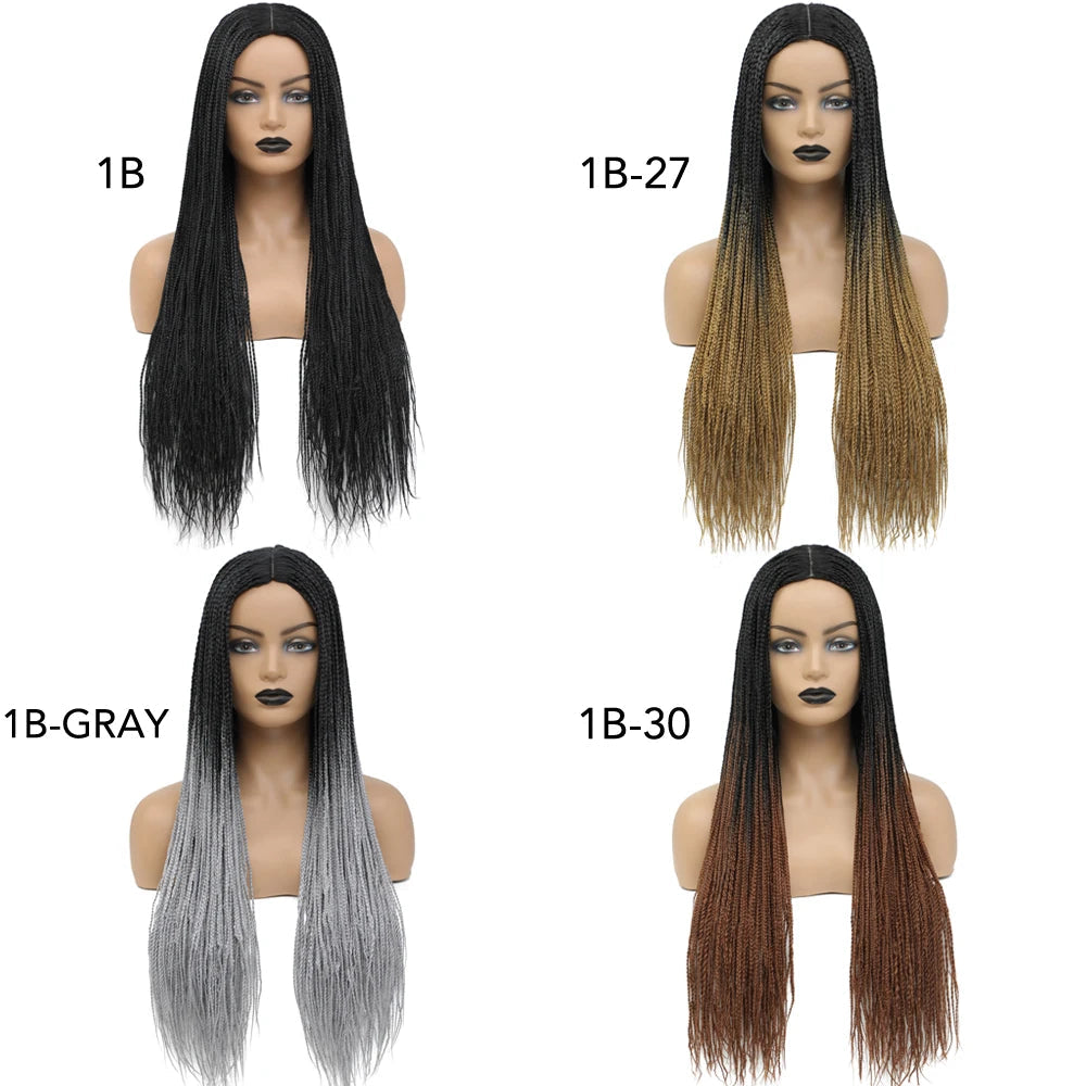 26" Ombre Box Braids Wig | Knotless | Crochet | 1B, 27, 30, Gray | Handmade Luxegan