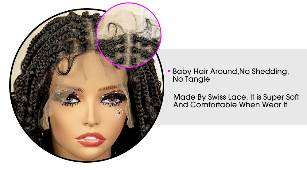 14" Burgundy Box Braids Wig | Full Lace | Kanekalon Fiber | Boho Braids | For Women - Luxegan