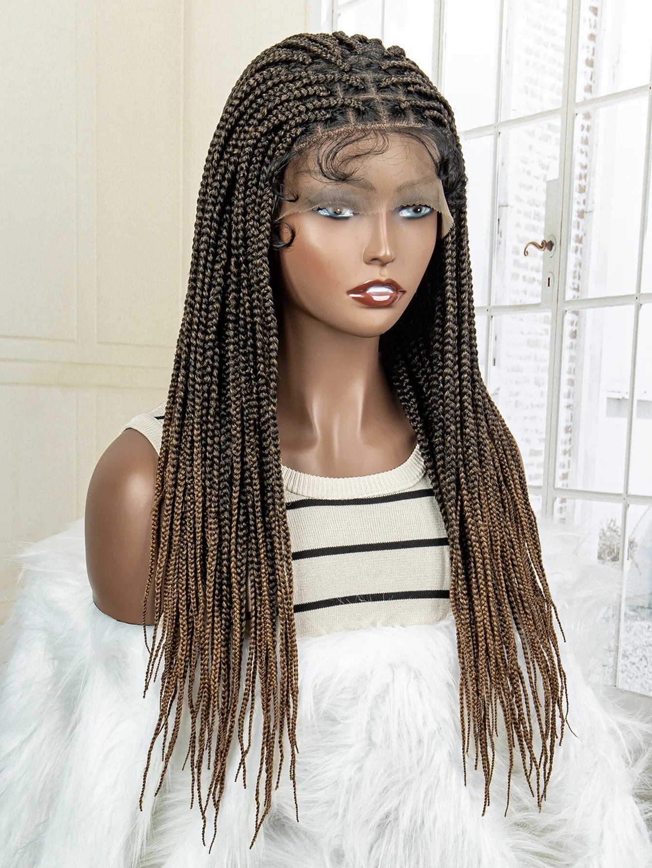 24" Full Lace Knotless Box Braided Wig | Lace Frontal Cornrow Braids | Baby Hair Synthetic Wig for Women Luxegan