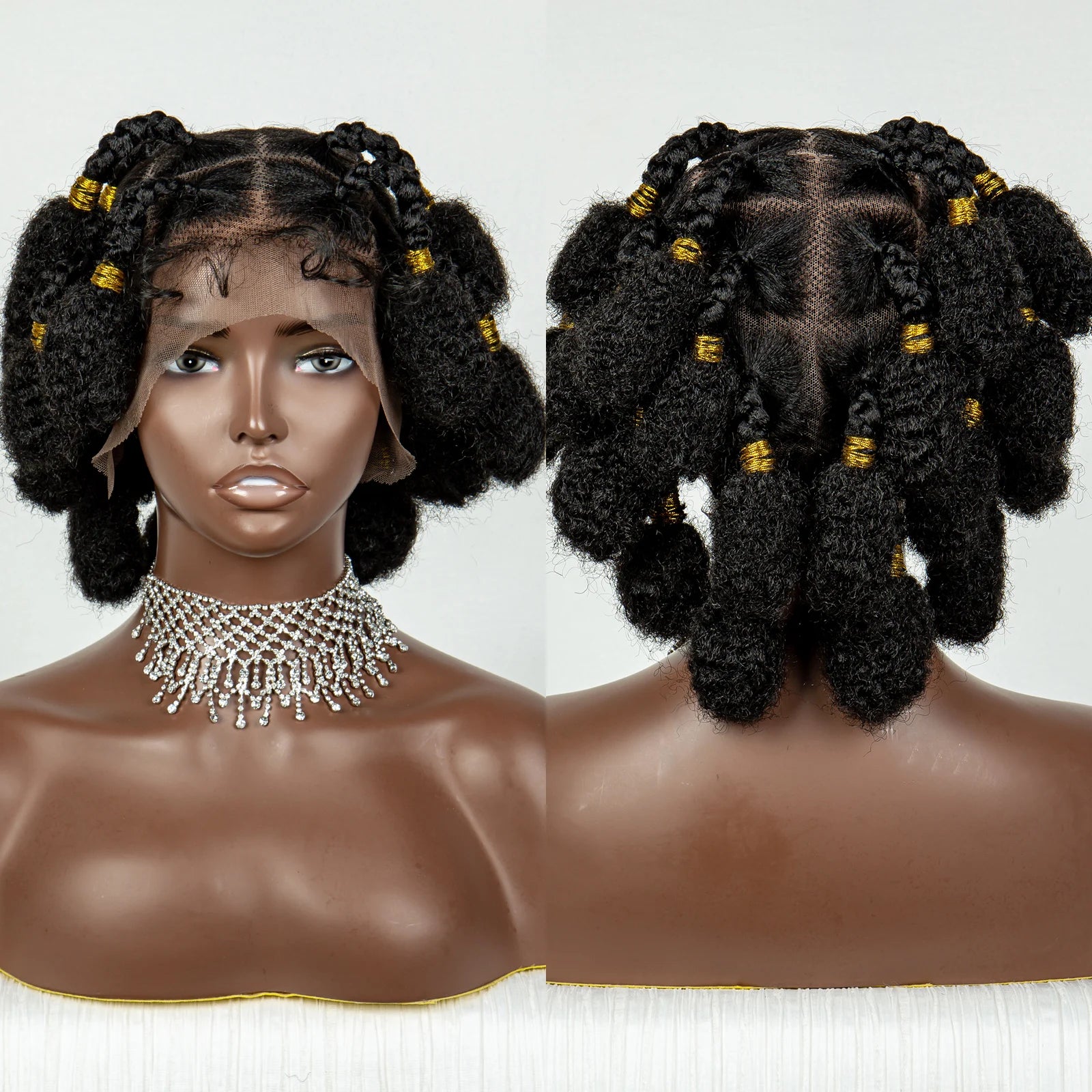 Handmade Bantu Knots Braided Wig | Short Knotless Braids | Full Lace Wig with Baby Hair | Synthetic Braiding Wig for Black Women