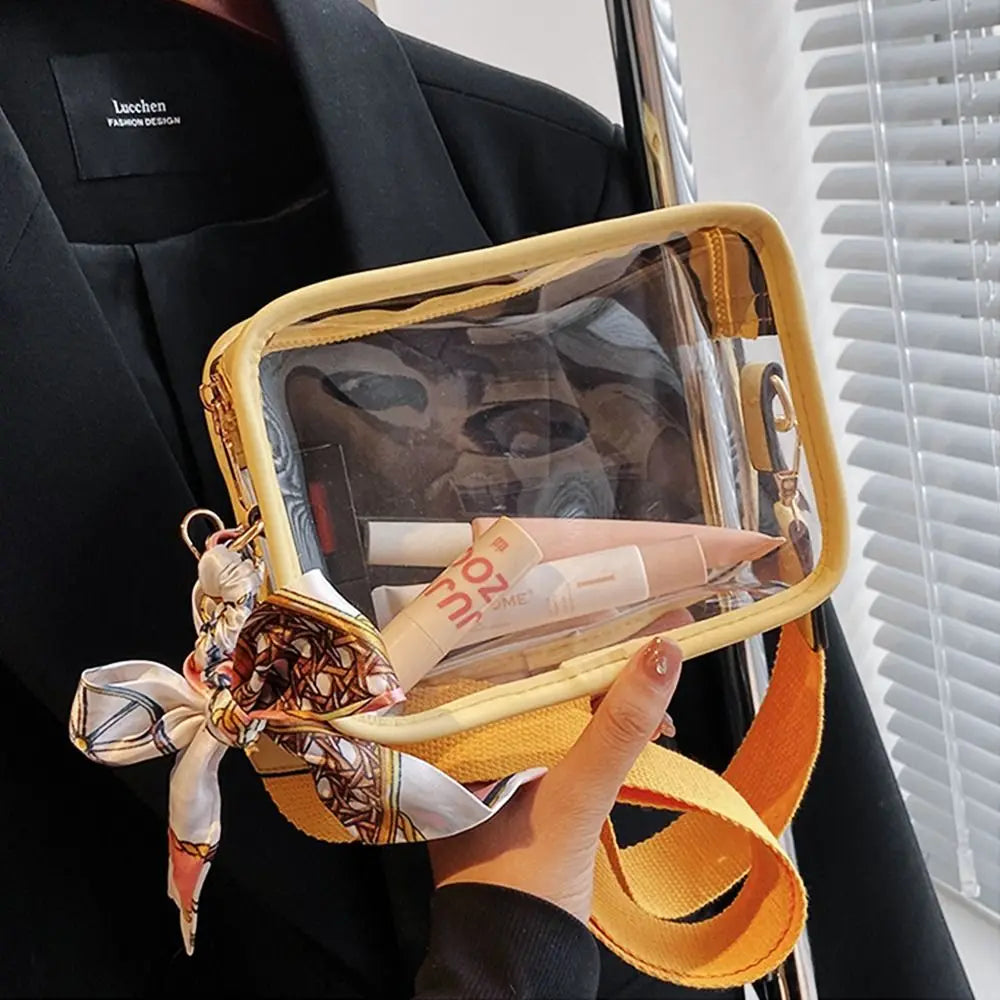 Fashion Transparent PVC Jelly Handbag | Solid Color Shoulder Messenger Crossbody Bag for Women & Girls (Ribbons Excluded) Luxegan