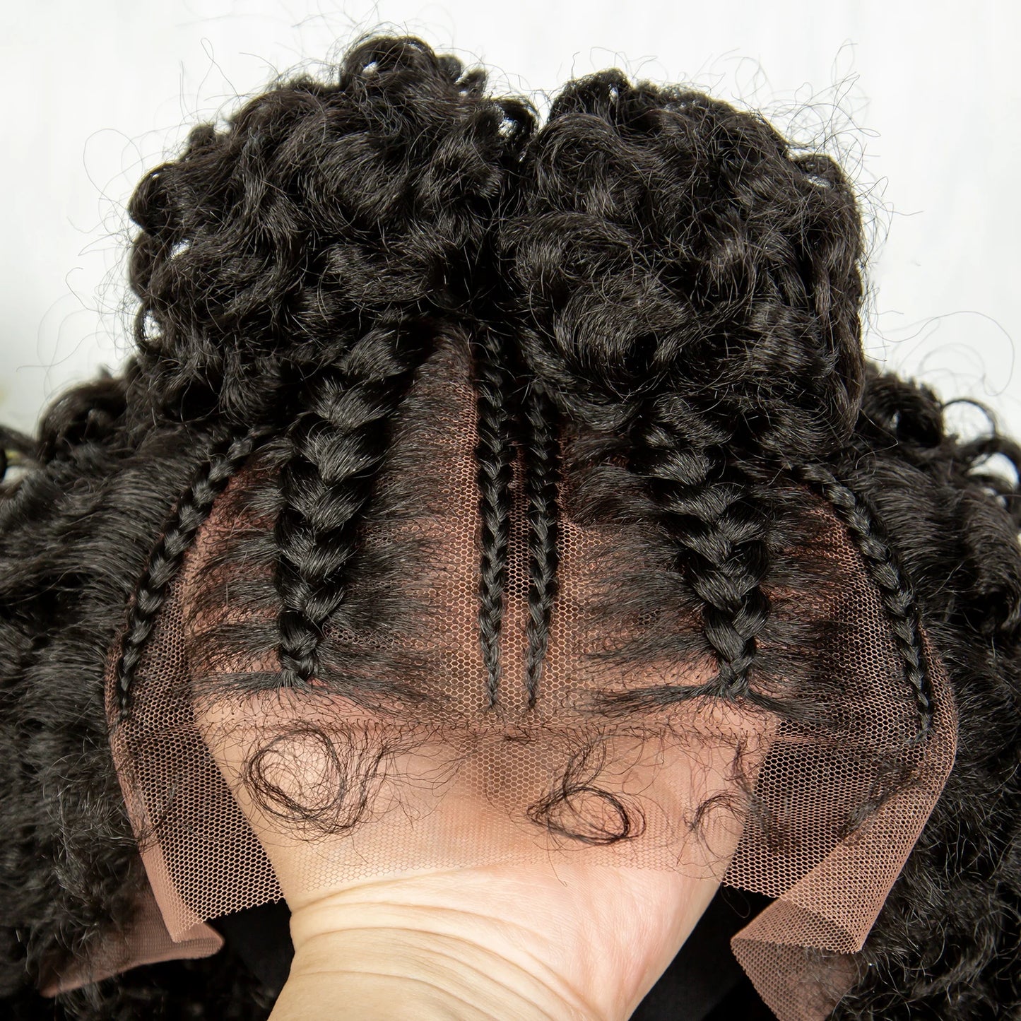 16" Kima Cornrow Twist Curly Bob Wig with Braided Top Knot Bun | 13x4 Lace Front Synthetic Hair Luxegan