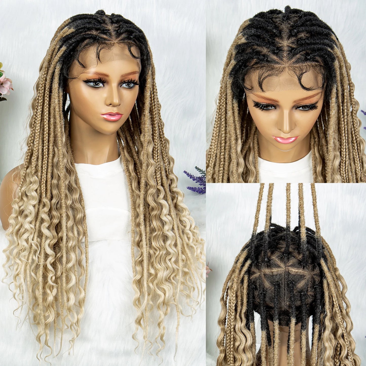 28" Curly Knotless Box Braids Wig | Full Lace | Baby Hair Luxegan