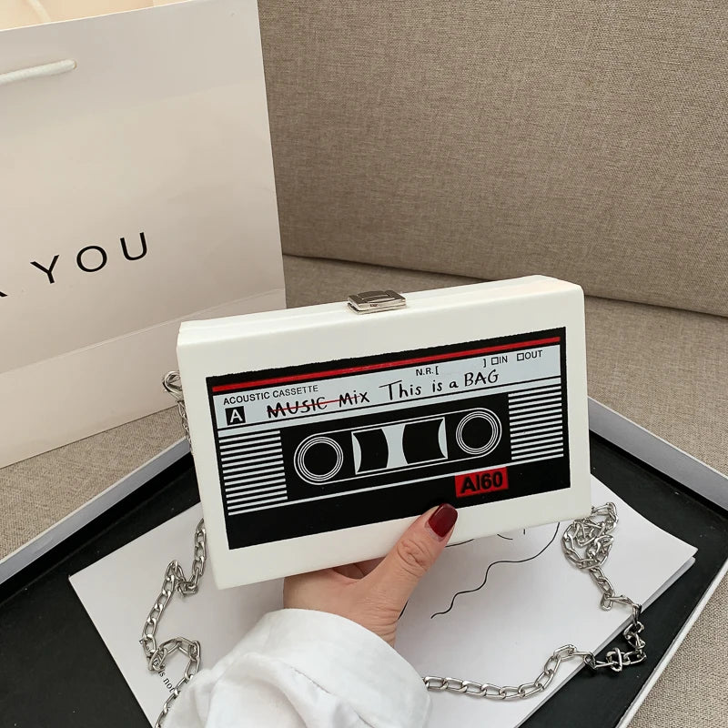 New Retro Magnetic Tape Radio Style Square Bag | Women's Shoulder Bag & Crossbody Bag (Fashionable Leisure Retro Pop) Luxegan