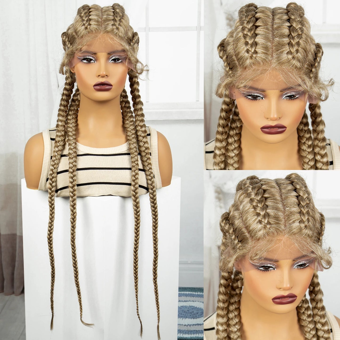 36" Natural Cornrow Braids Wig | Lace Front | Baby Hair | Long Braids Luxegan