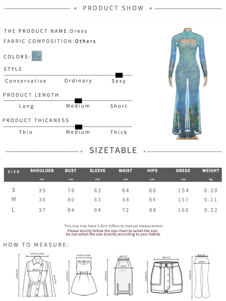 See-Through Hollow Out Print Fishtail Bodycon Maxi Dress | Skinny Stretch Sexy Club Party Dress Luxegan