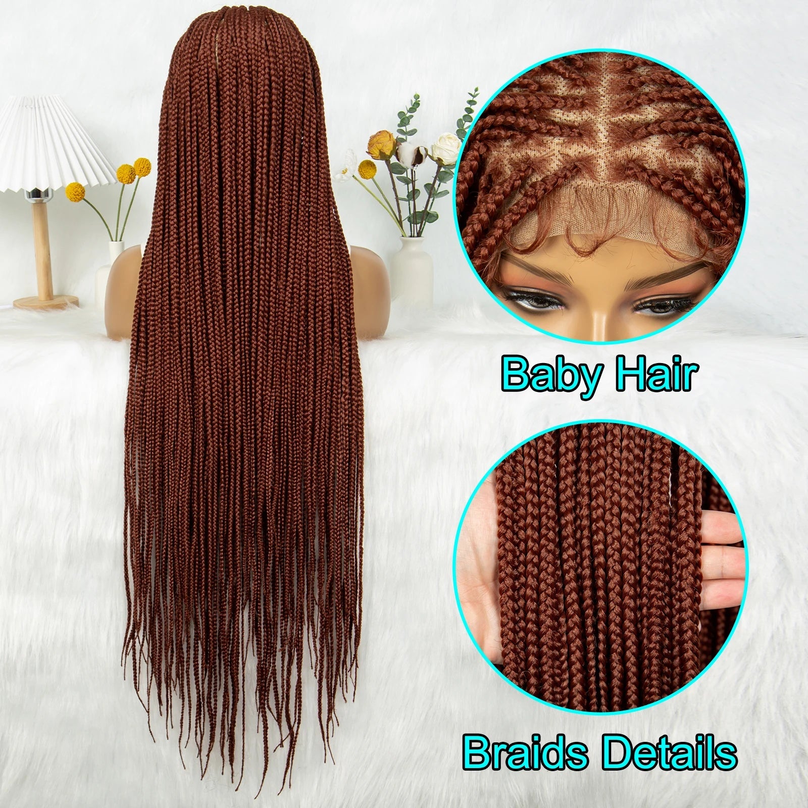 HD Knotless Box Braided Full Lace Wig | Ginger 350# & 613# Blonde | Synthetic Crochet Braids | Black Women Luxegan