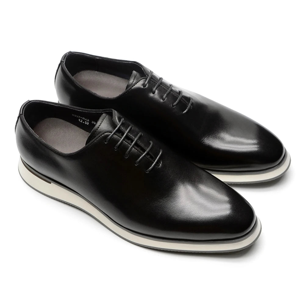 Men's Classic Whole Cut Oxford Shoes | Genuine Cowhide Leather Black & Brown Casual Sneakers (Breathable) Luxegan