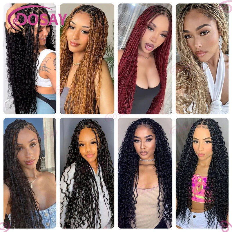 Boho Box Braided Wigs Synthetic Curly Wig Full Lace Front Wigs For Women 32" Goddess Braids Wig African Bohemian Braiding Hair Luxegan