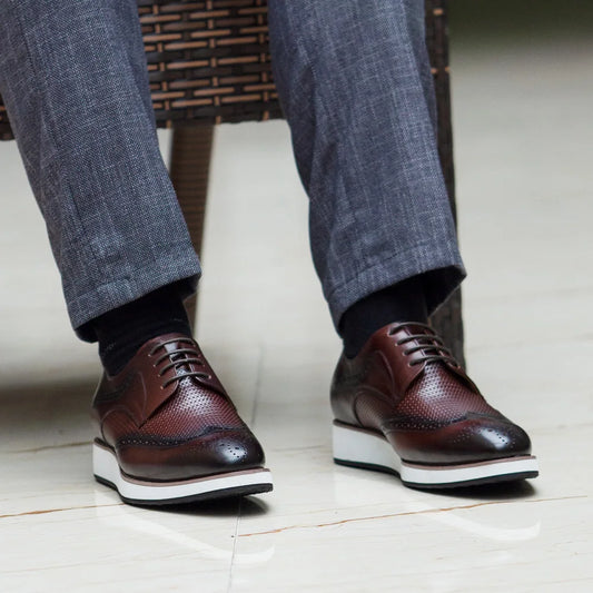 Classic Wingtip Brogue Derby Shoes | Sophisticated Full Grain Calfskin Leather | Elegant "Handcrafted" Business Casual Oxfords | "Dignified" Height-Increasing Luxury Footwear for Radiant Versatile Styling Luxegan