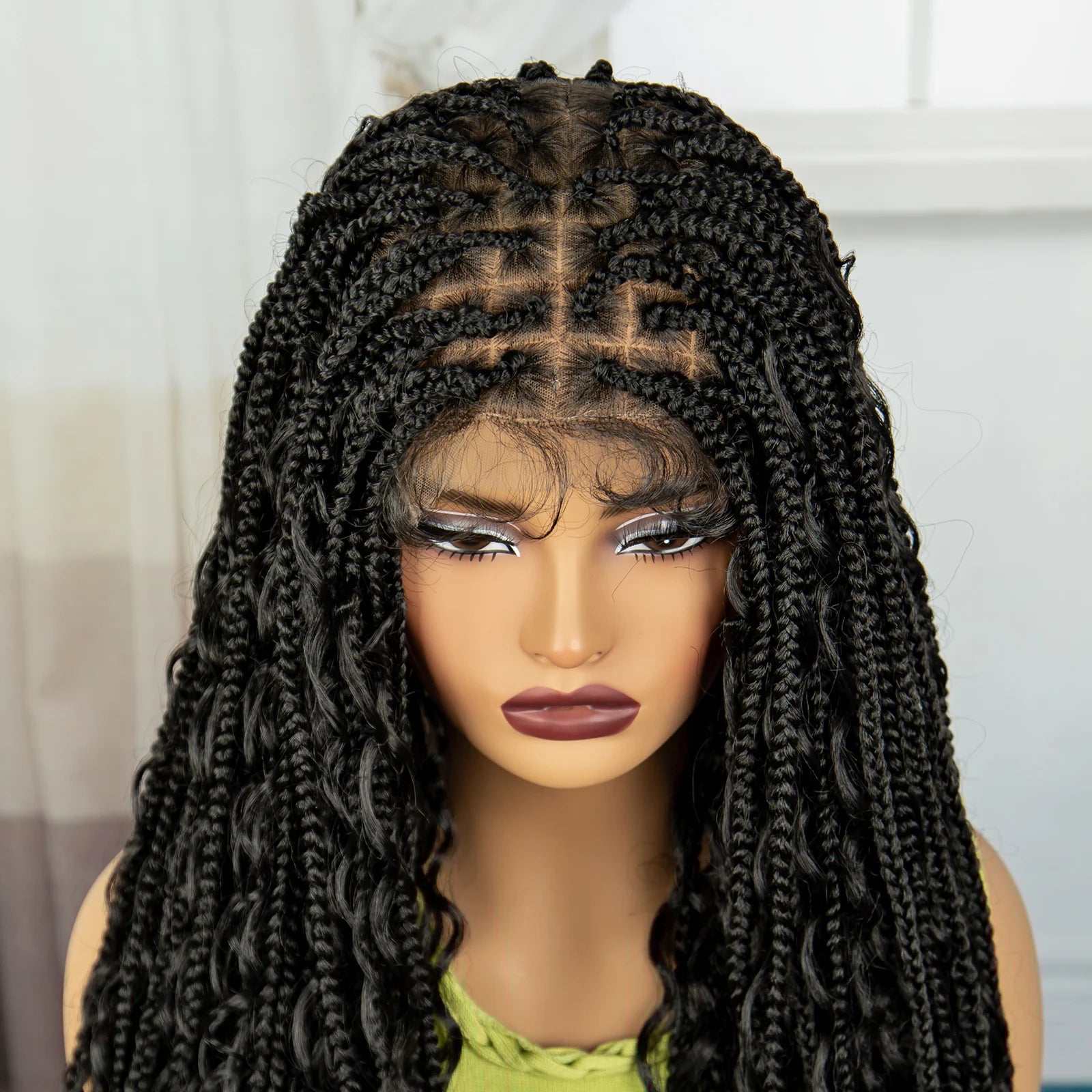 32" Boho Knotless Box Braids Wig | Curly Ends | Full Lace | Baby Hair | Synthetic Hair | Black Women