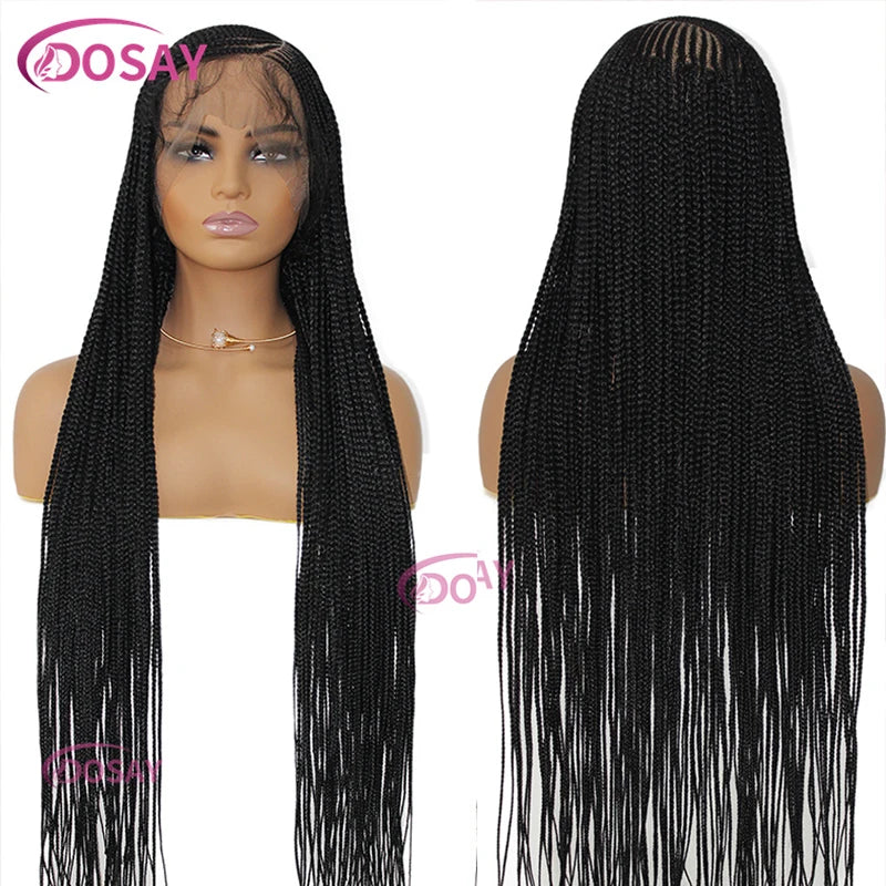 36" 360 Full Lace Cornrow & Goddess Locs Wig | Knotless Braids | Transparent Lace | Baby Hair