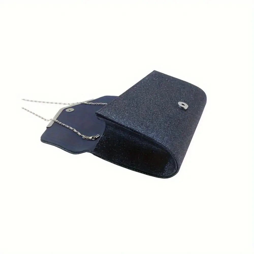 1pc Sparkling Silver Long Wallet Clutch | Ladies' Dinner Bag with Chain | Elegant Square Evening Purse for Weddings and Parties Luxegan