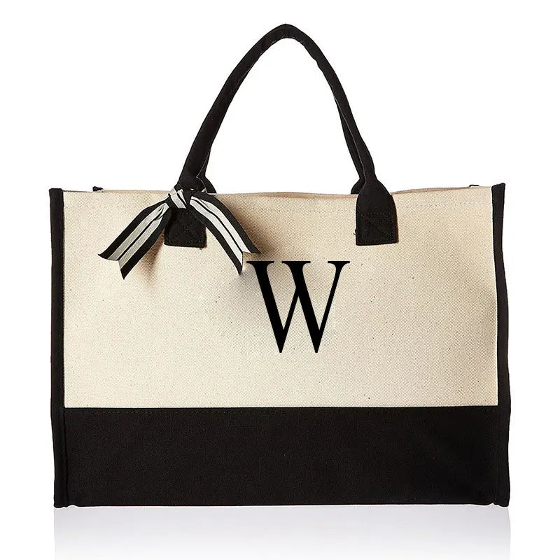 Fashion Floral & Letter Print Canvas Tote | Large Capacity "HARD" Structured Business Handbag | Portable Beach & Shopping Shoulder Bag | Unisex Casual Multi-Purpose Tote Luxegan