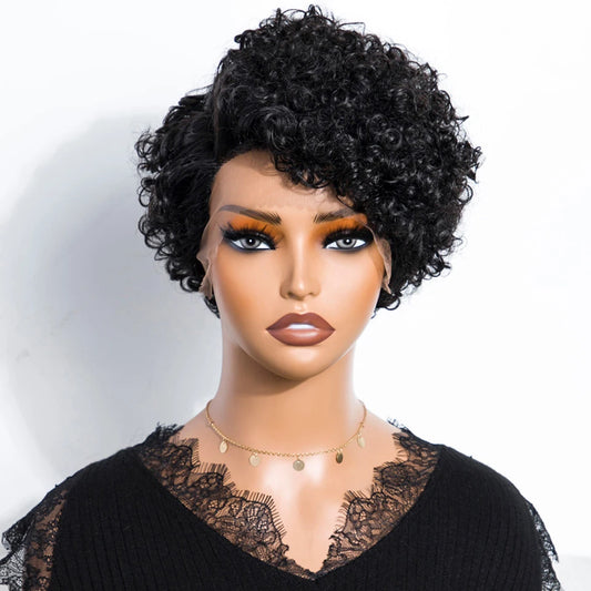 Natural Black Pixie Cut Wig | Short Curly Bob 13x1 Lace Front Human Hair (Pre-Plucked) Luxegan