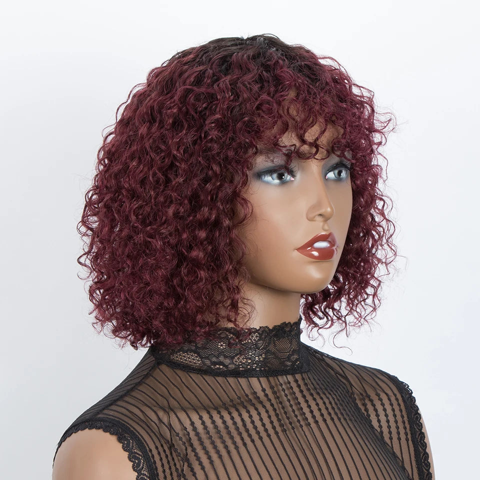 Ombre 99J & Blonde Jerry Curly Bob Wig with Bangs | Glueless "Wear to Go" Human Hair Luxegan