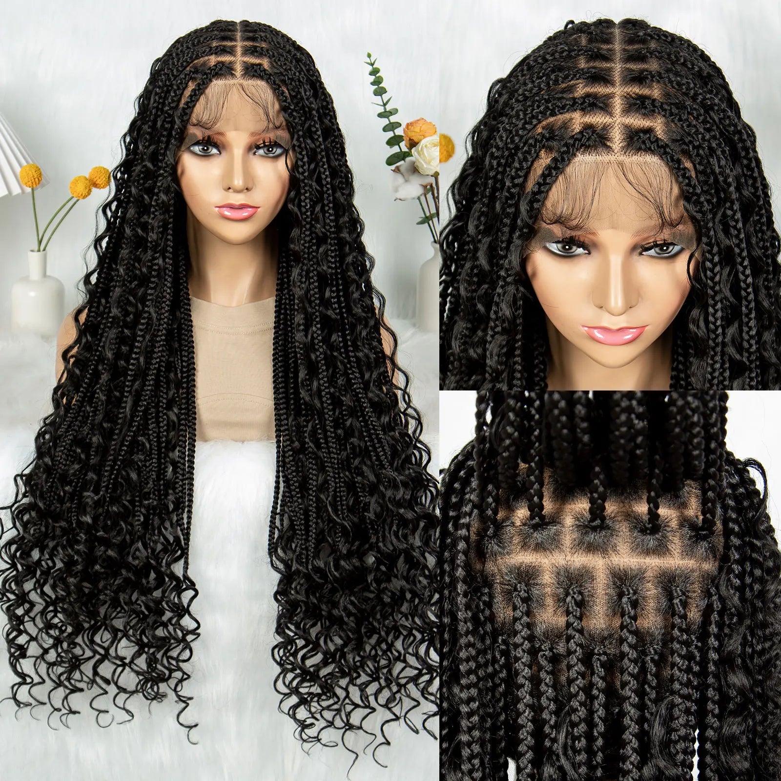 HD Transparent Full Lace Boho Box Braids Wig | Knotless Synthetic Luxegan