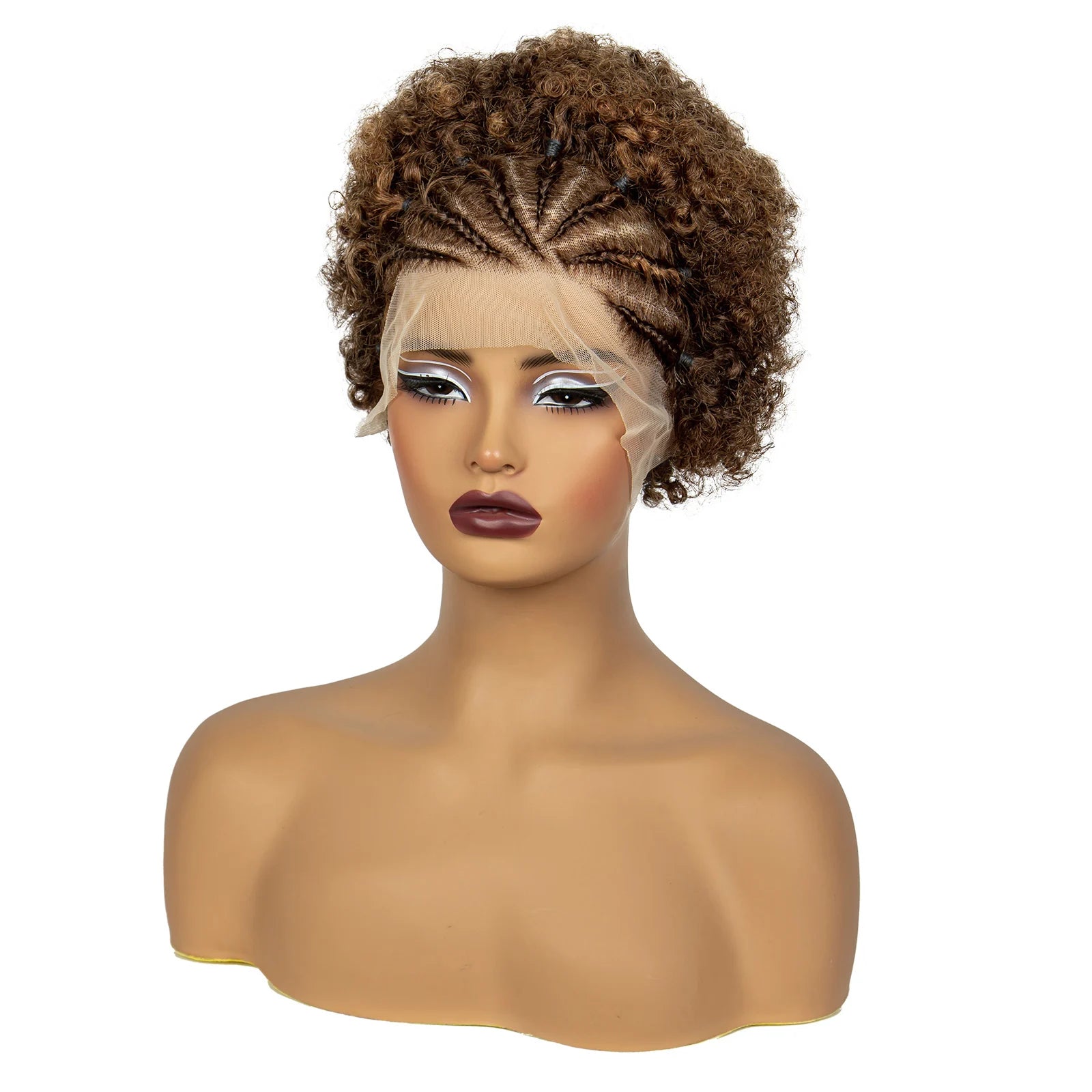 4-30 Color Synthetic Braided Wig | 13x4 Transparent Lace Front Short Afro Kinky Curly Knotless Braids Luxegan