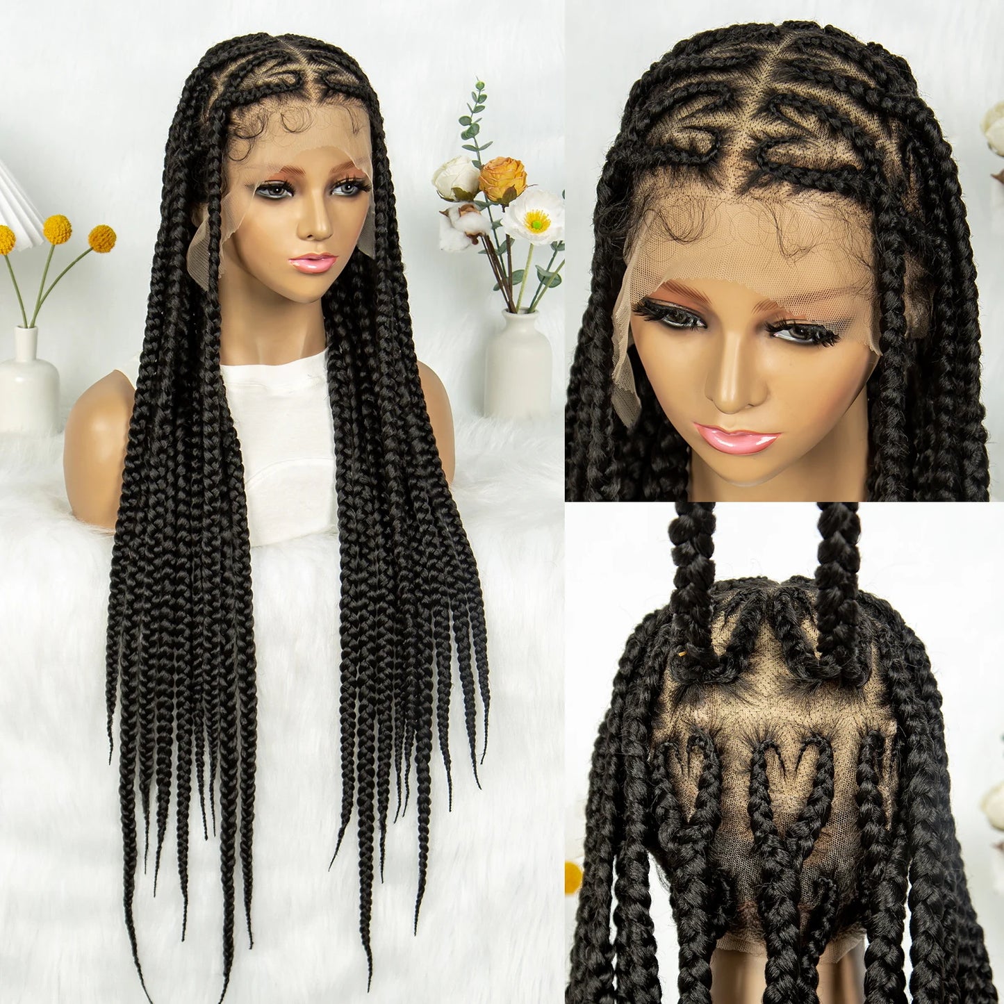 Synthetic Braided Wigs Dreadlocks Full Lace With Crochet Hand Braid Braiding Hair Knotless Box Cornrow Braid For Black Women