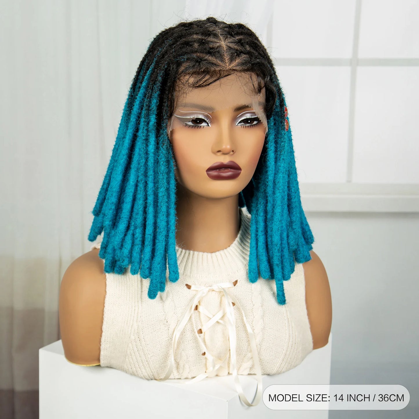 Blue Faux Locs & Knotless Braids Wig | Full Lace | Baby Hair | Dreadlock Style Luxegan