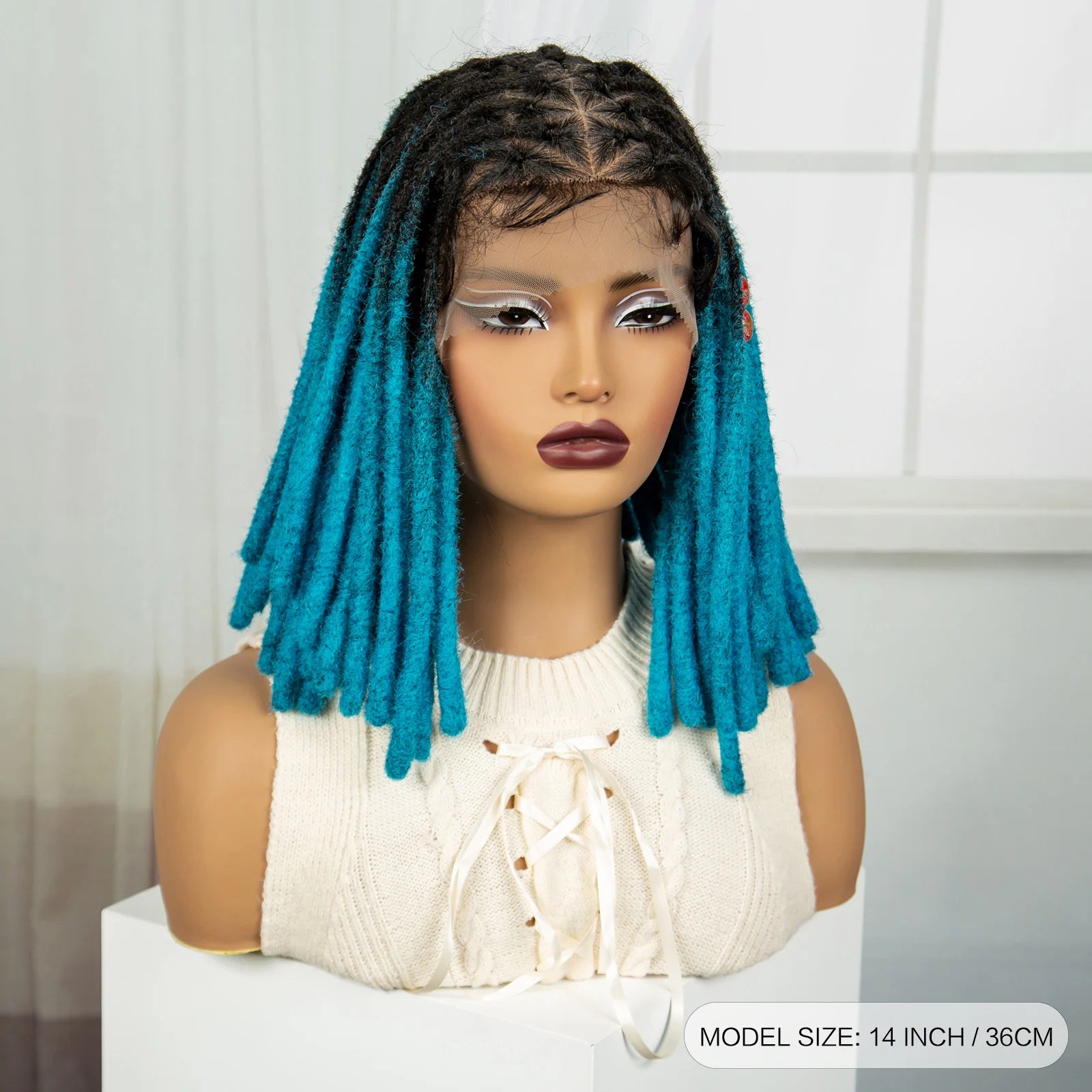 Blue Faux Locs & Knotless Braids Wig | Full Lace | Baby Hair | Dreadlock Style Luxegan