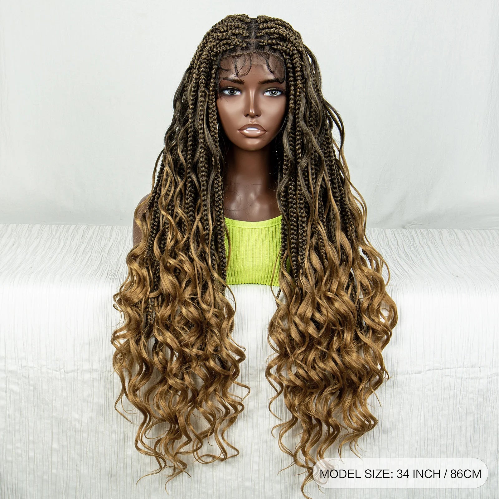 34" Ombre Curly Braids Wig | 1B/27 | Deep Wave | Full Lace | Baby Hair Luxegan