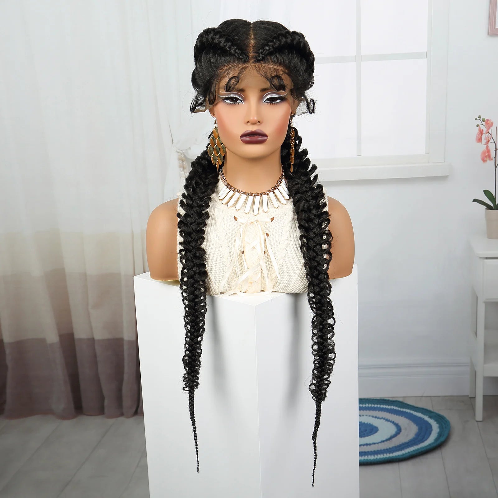 36" Blonde Twist Braids Wig | Transparent Lace Front | Baby Hair Luxegan