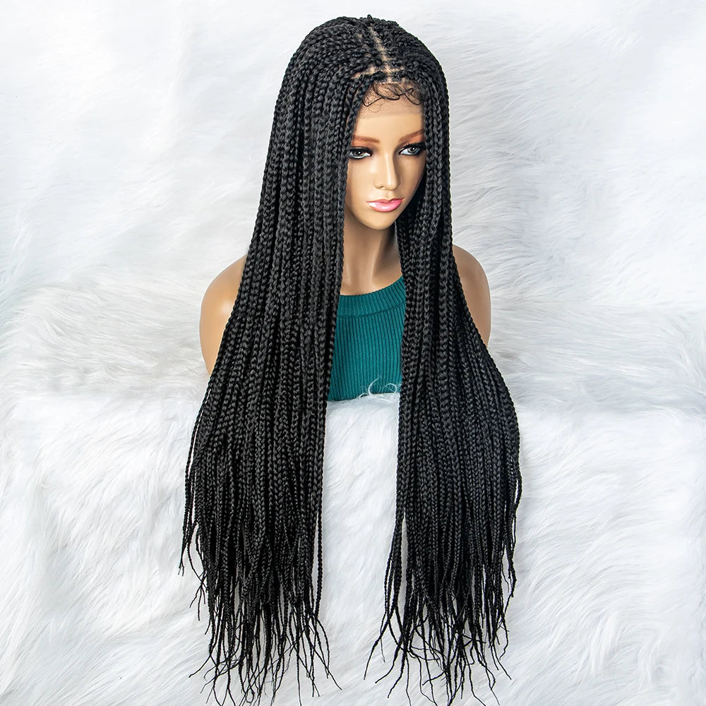 Goddess Box Braids Lace Front Wig | Transparent Full Lace Synthetic Braided Wig Luxegan
