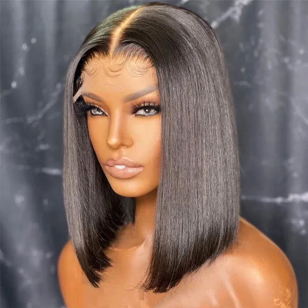 Wine Red Ombre 1B-99J Straight Bob Wig | 13x4 Transparent Lace Front Brazilian Human Hair Luxegan