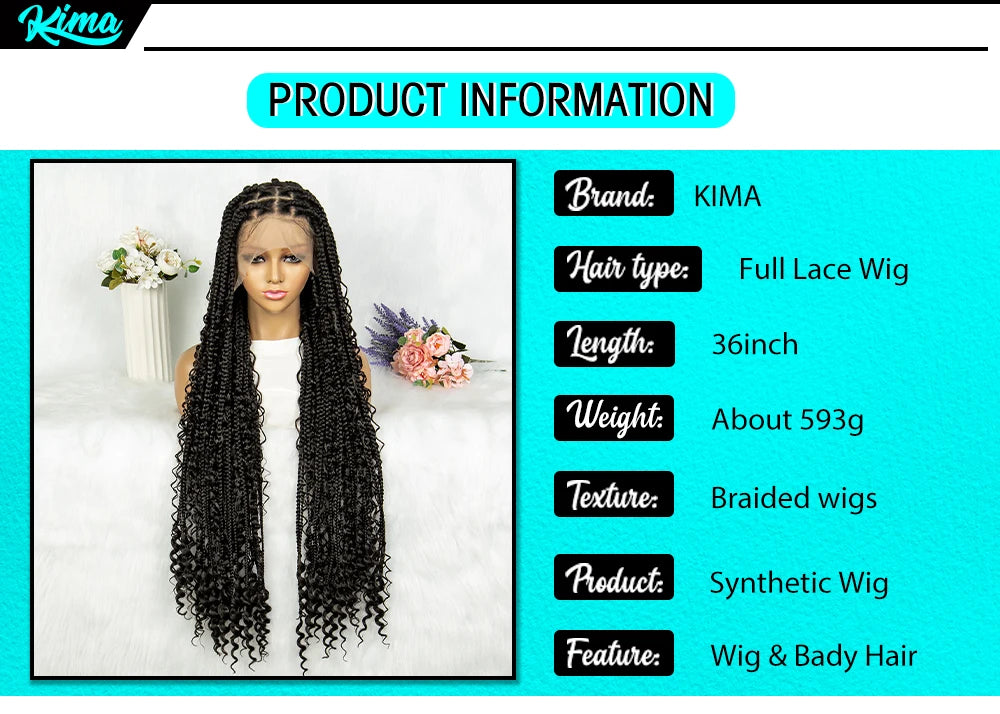 KIMA Box Braids Synthetic Wigs Full Lace  Dreadloks Braided Wigs Knotless Goddess Boho Braided Wigs Hair for Black Women