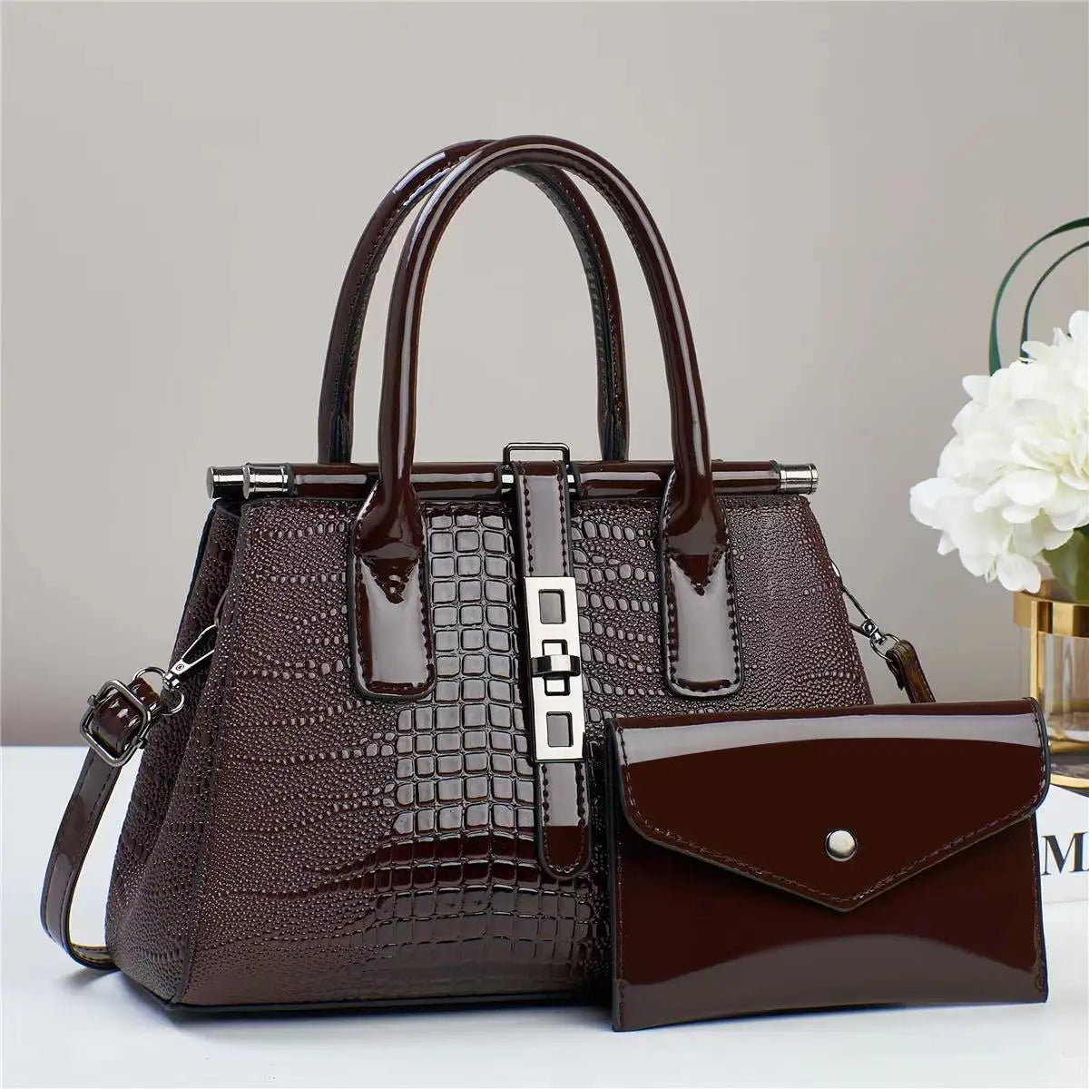 Hard PU Crocodile Pattern Designer Handbag | Large Capacity Crossbody Tote Luxegan