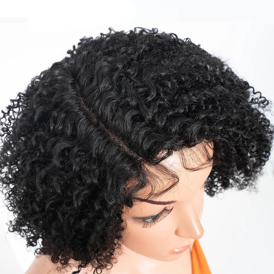 Ombre Honey 4/27 Afro Kinky Curly Bob Wig | Short Human Hair Lace Wig with Baby Hair Luxegan