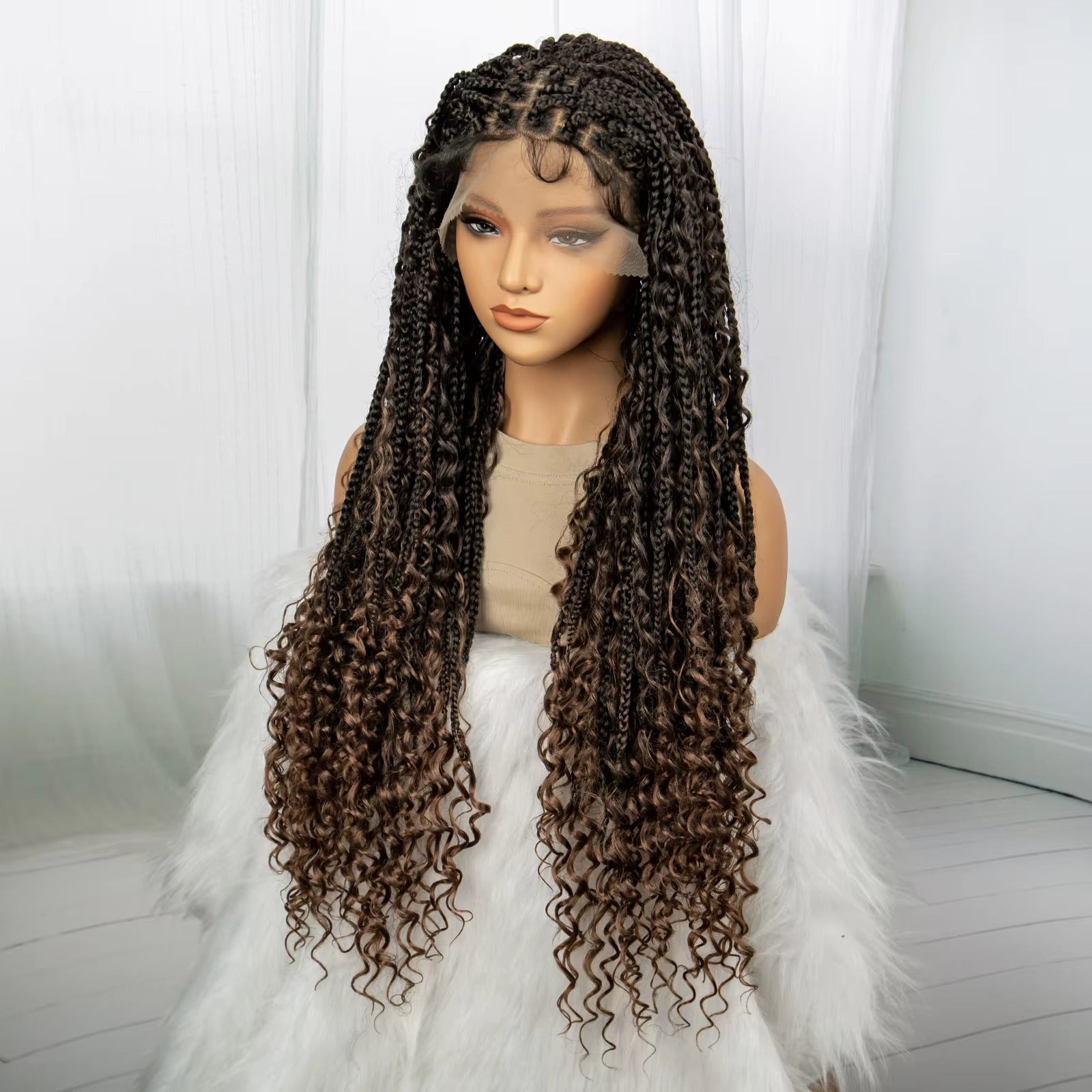 32" Boho Knotless Braided Wig | Bohemian Box Braids | Lace Front Wig with Baby Hair | Synthetic Hair - Luxegan