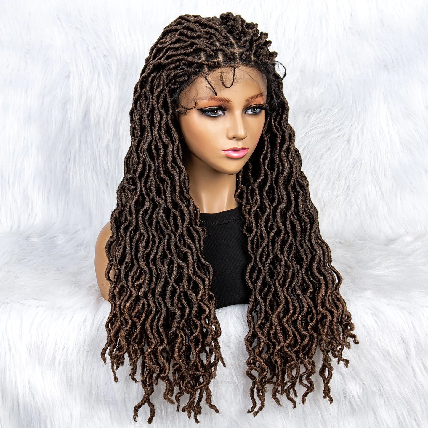 Knotless Box Braided Wig with Curly Ends & Baby Hair | Synthetic Lace Front Wig for Black Women Luxegan