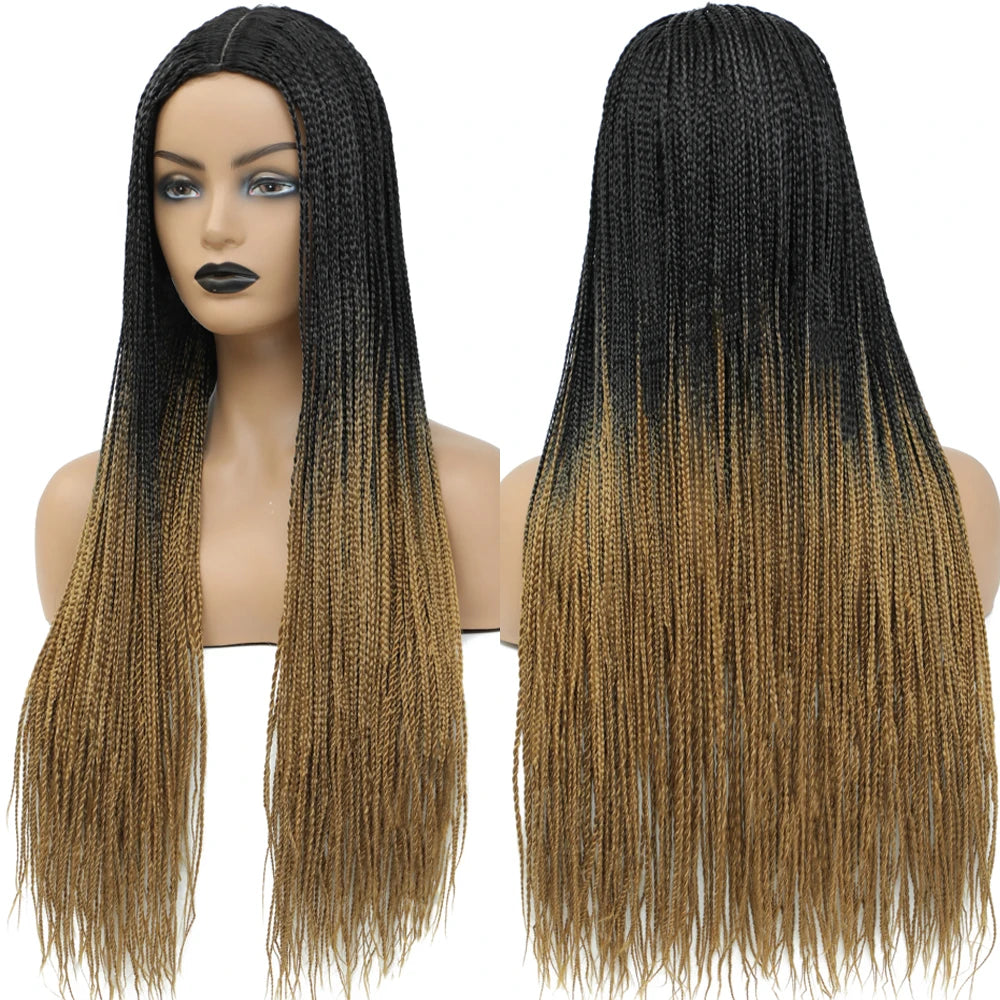 26" Ombre Box Braids Wig | Knotless | Crochet | 1B, 27, 30, Gray | Handmade Luxegan